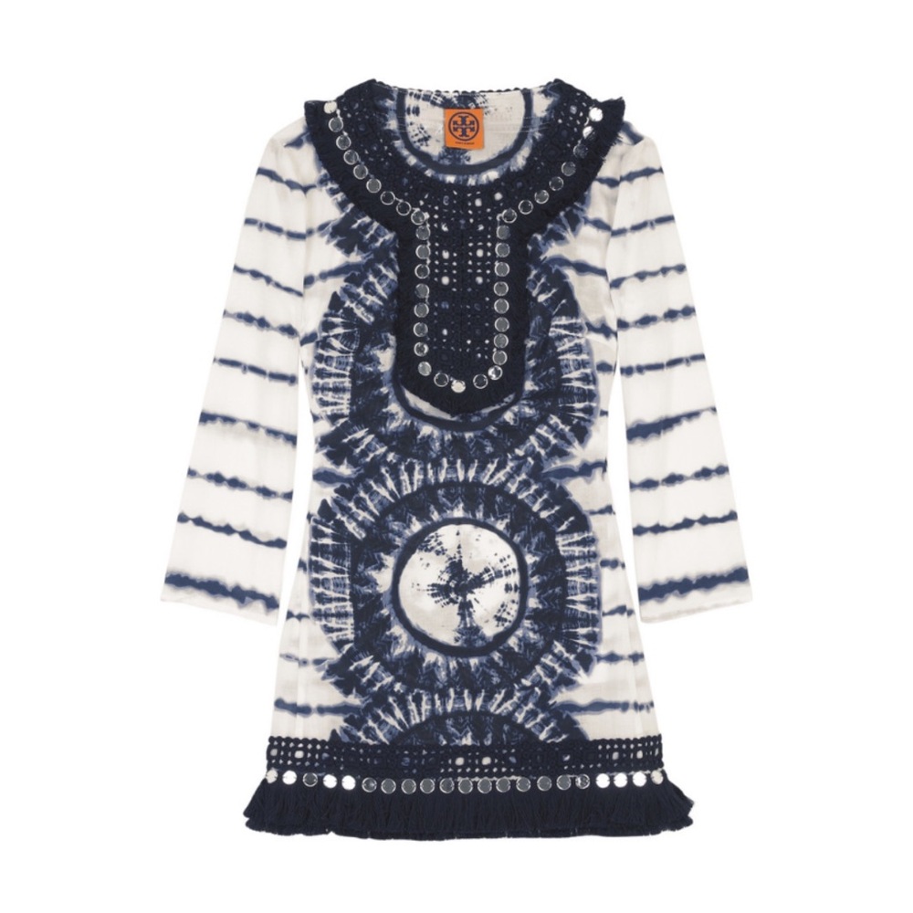 Tory Burch Tie Dye Embellished Fringe Tunic